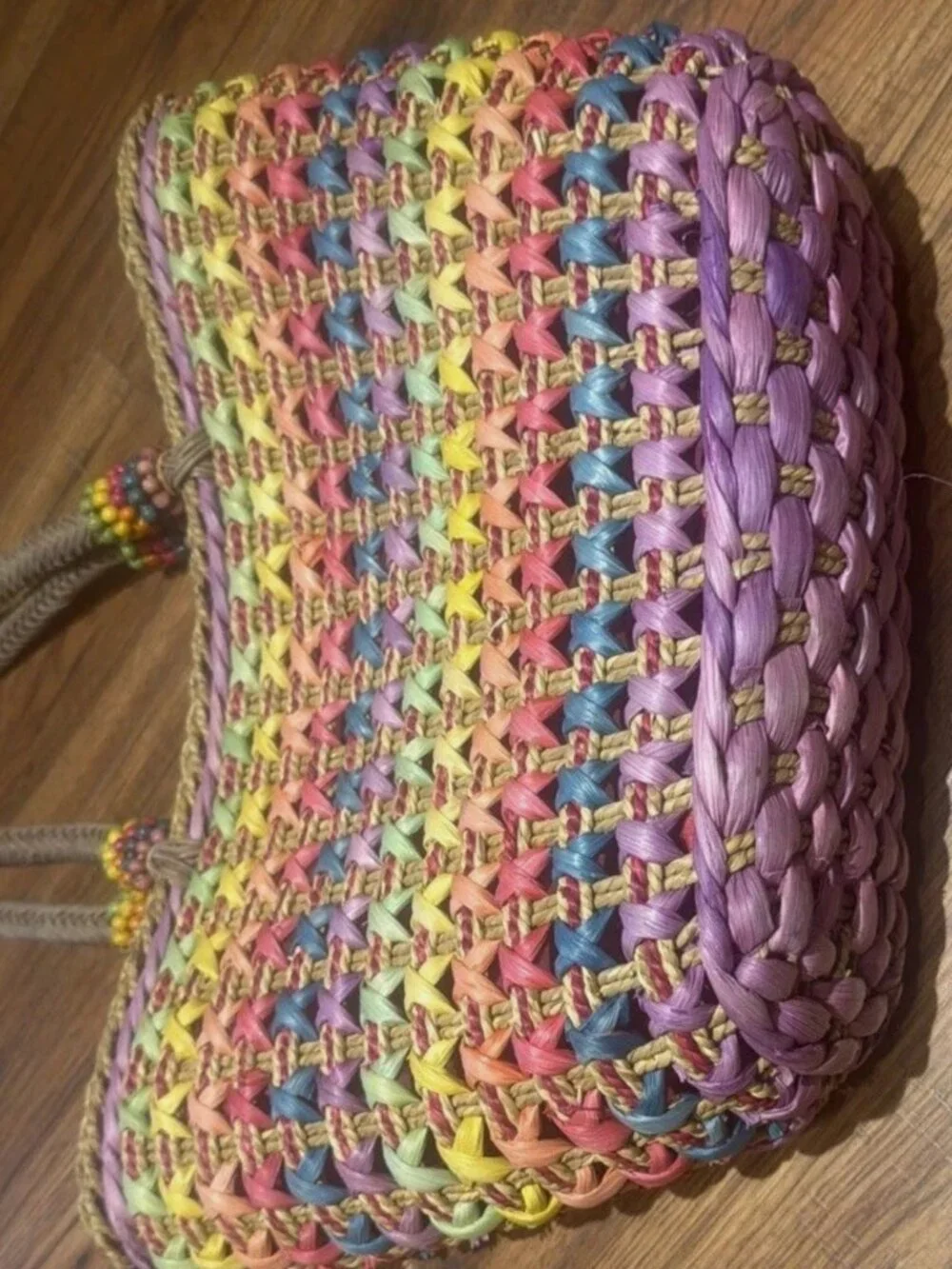 Sun And Sand Purse Straw Woven Tote Zip Closure 2 Pockets Inside Rainbow Colors